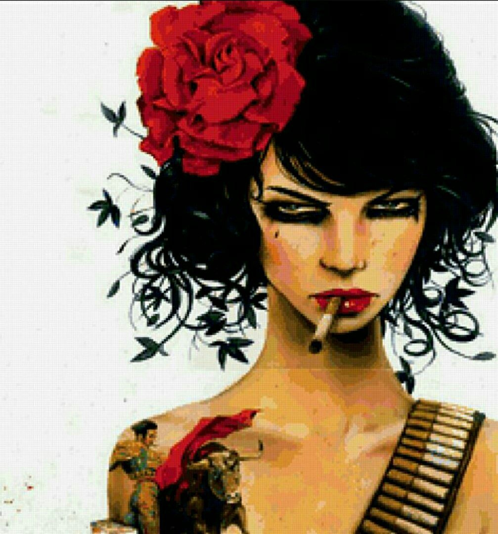 Девушка с цветком в зубах иллюстрации