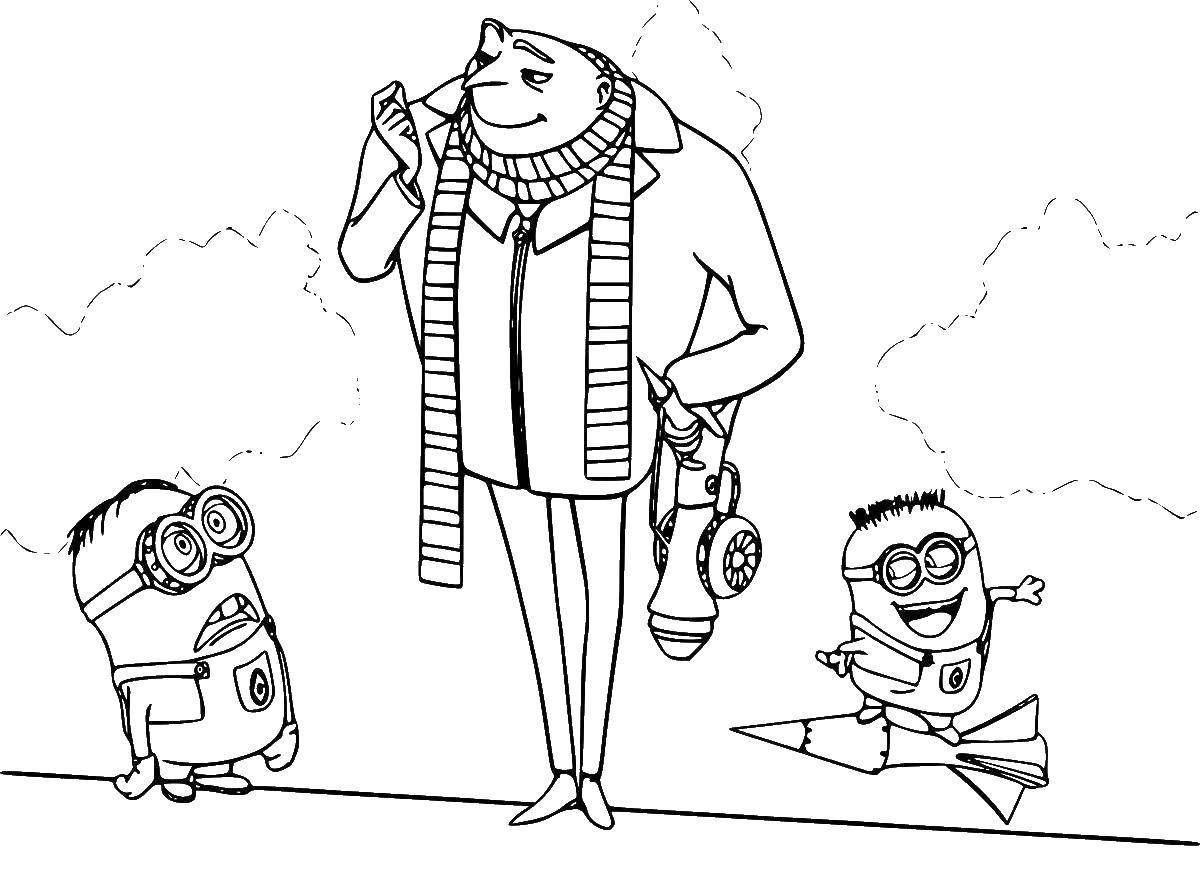 Раскраски Грю и Миньоны
