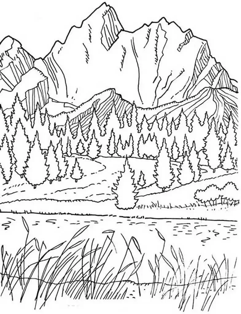Горы контур для рисования