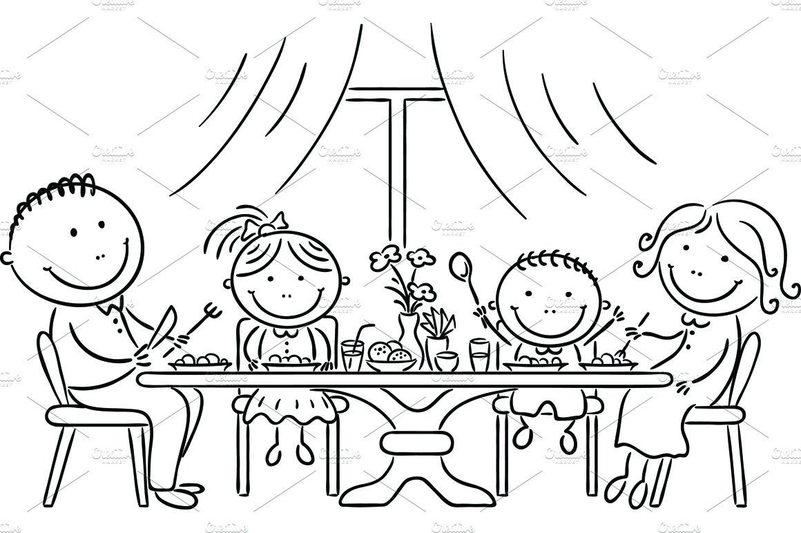 Раскраска семья за столом