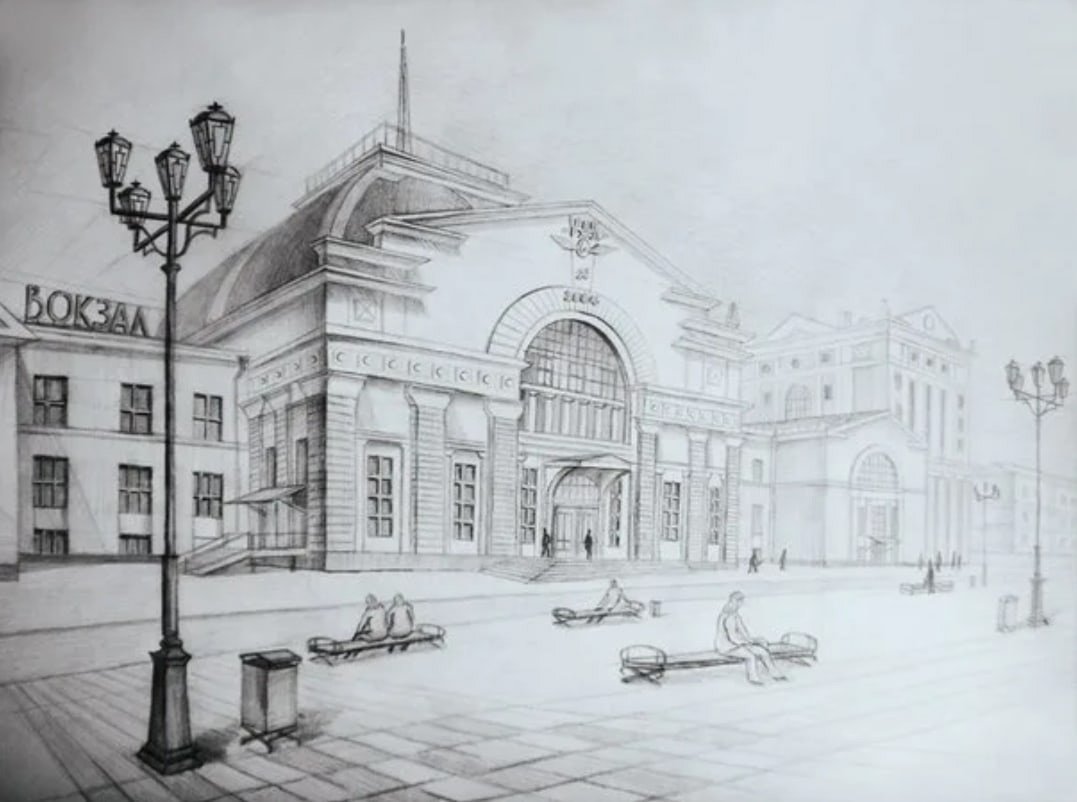 Здания Новосибирска рисунок