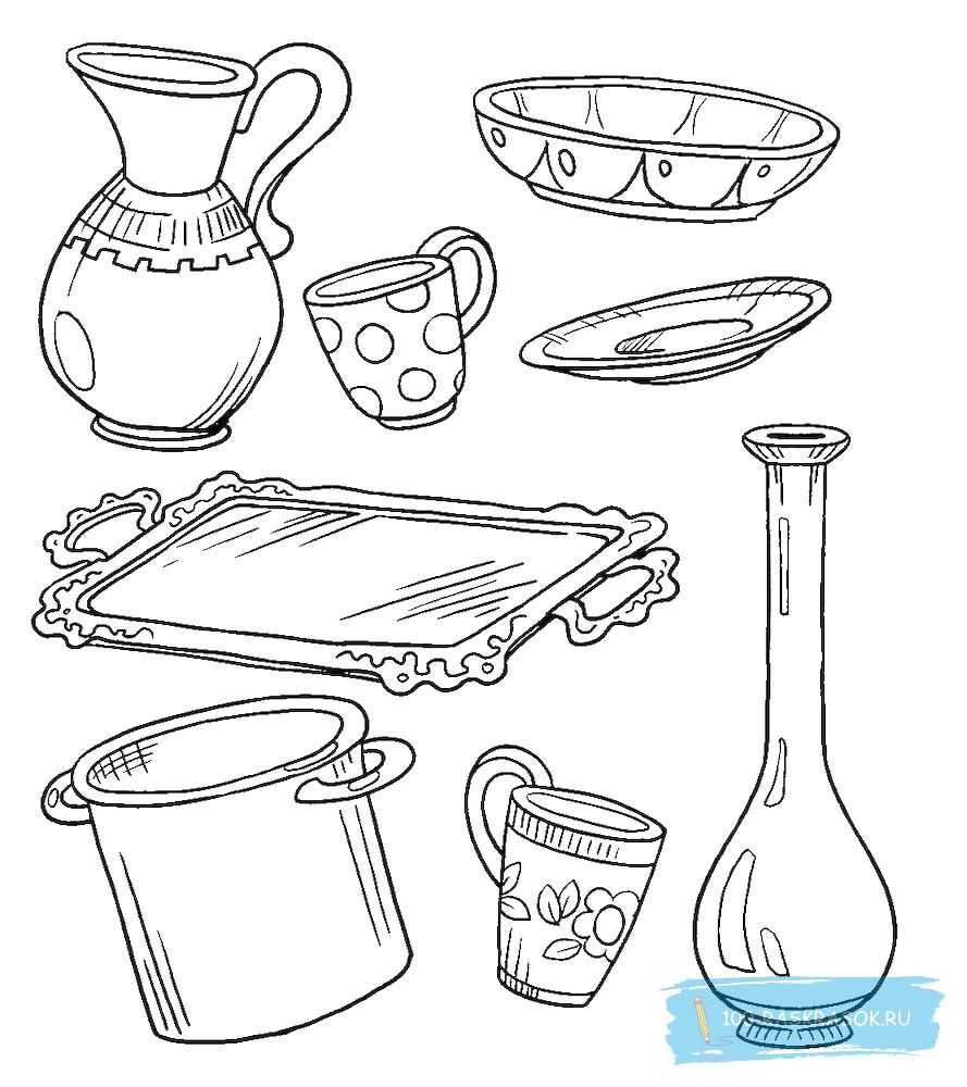 Посуда раскраска для детей