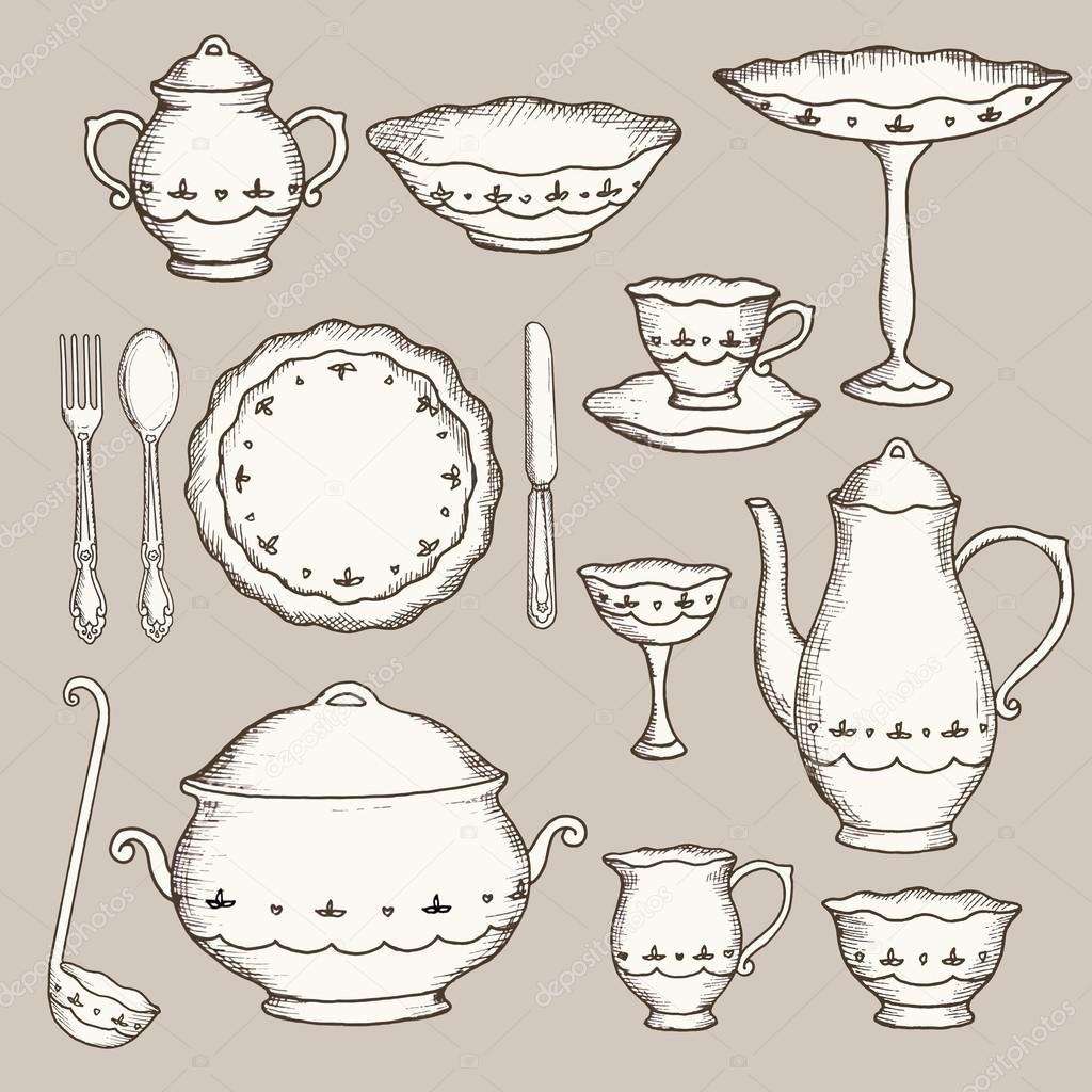 Срисовать посуду