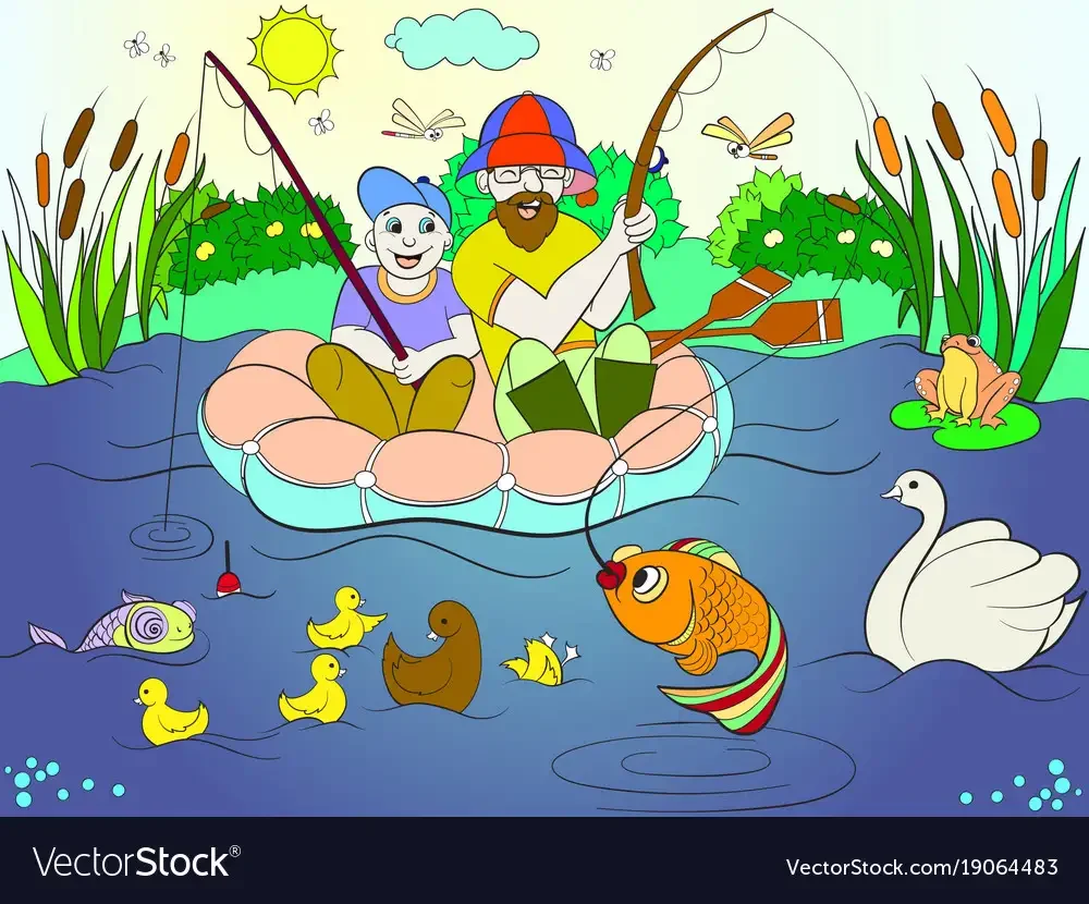 Иллюстрация с папой на рыбалку