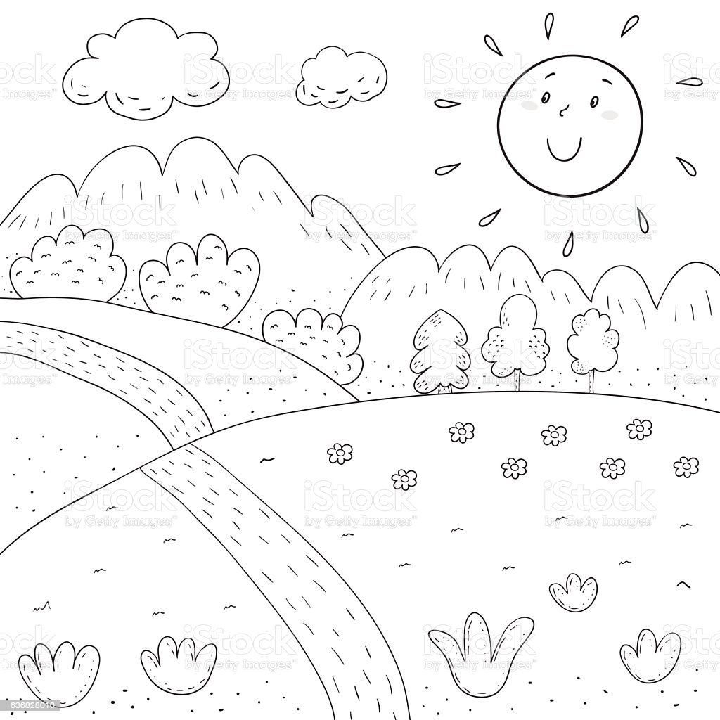 Векторный пейзаж без цвета