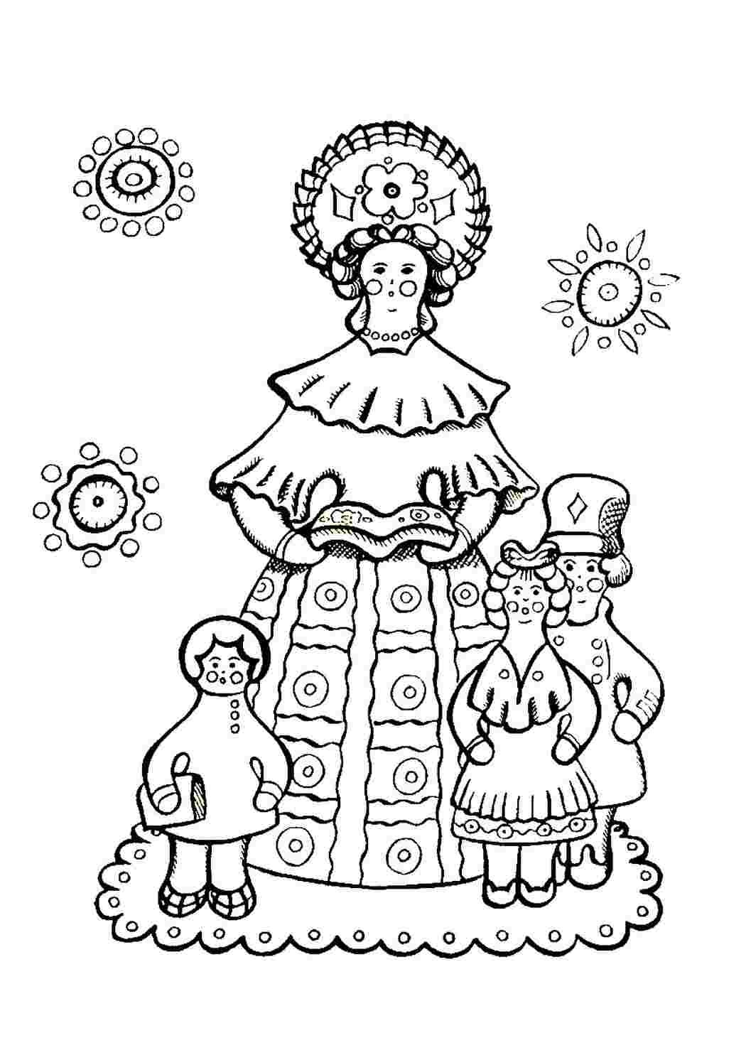 Дымковская игрушка барышня раскраска