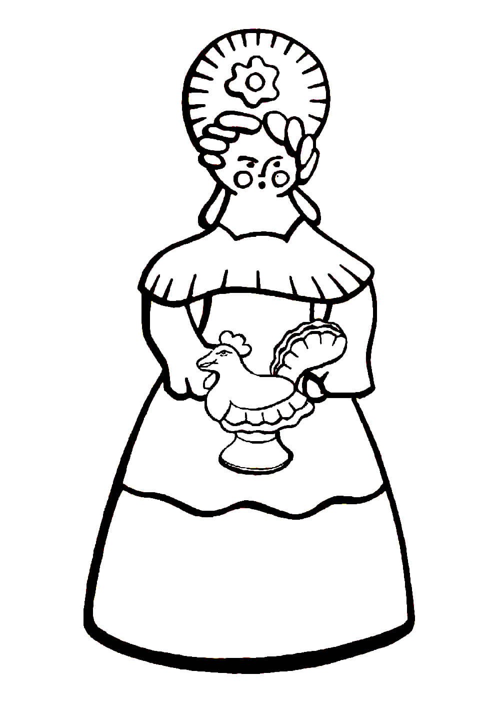 Дымковская игрушка Барыня раскраска