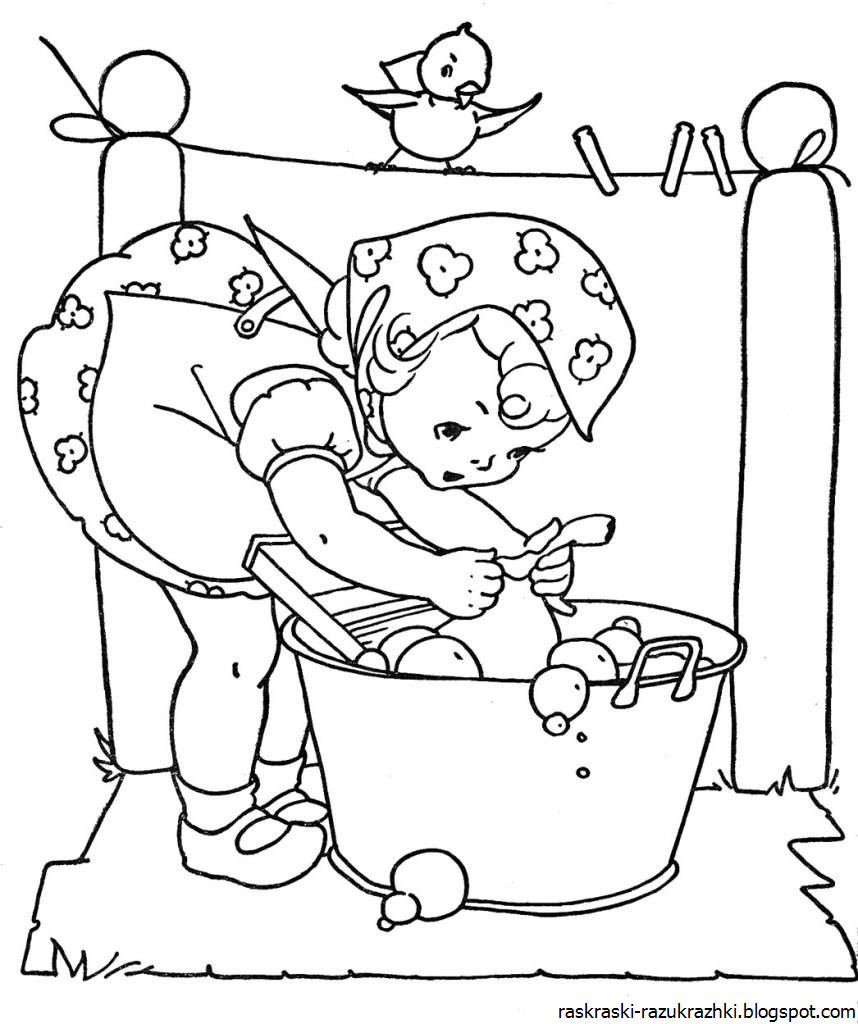 Раскраска ребенок купается в ванной