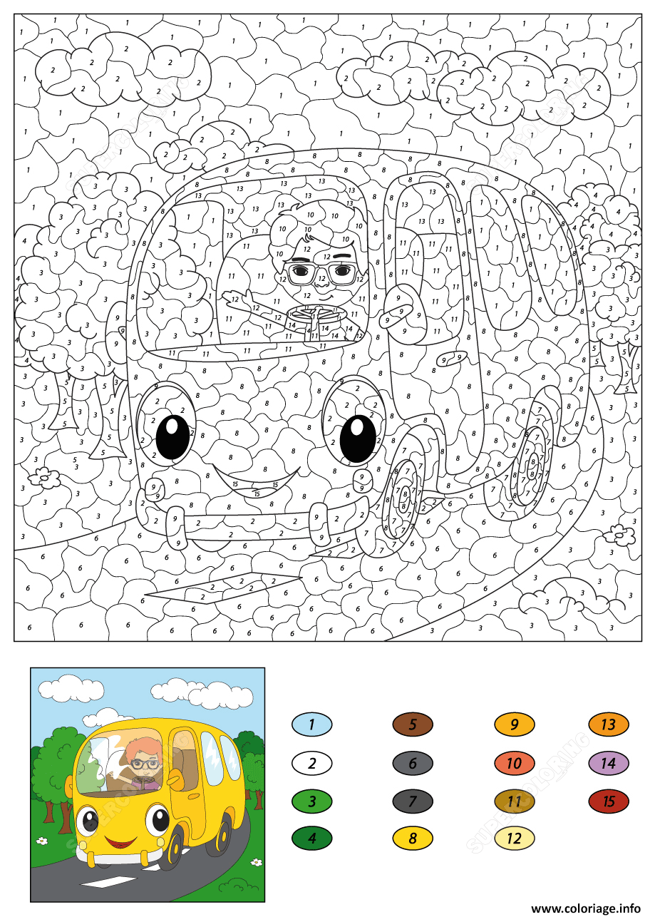 Для детей раскраска автобусы по цифрам