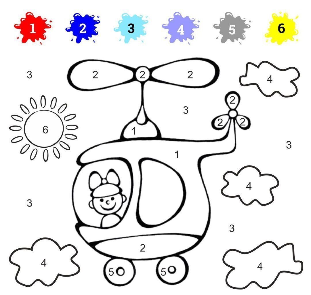 Раскраска по цифрам вертолет