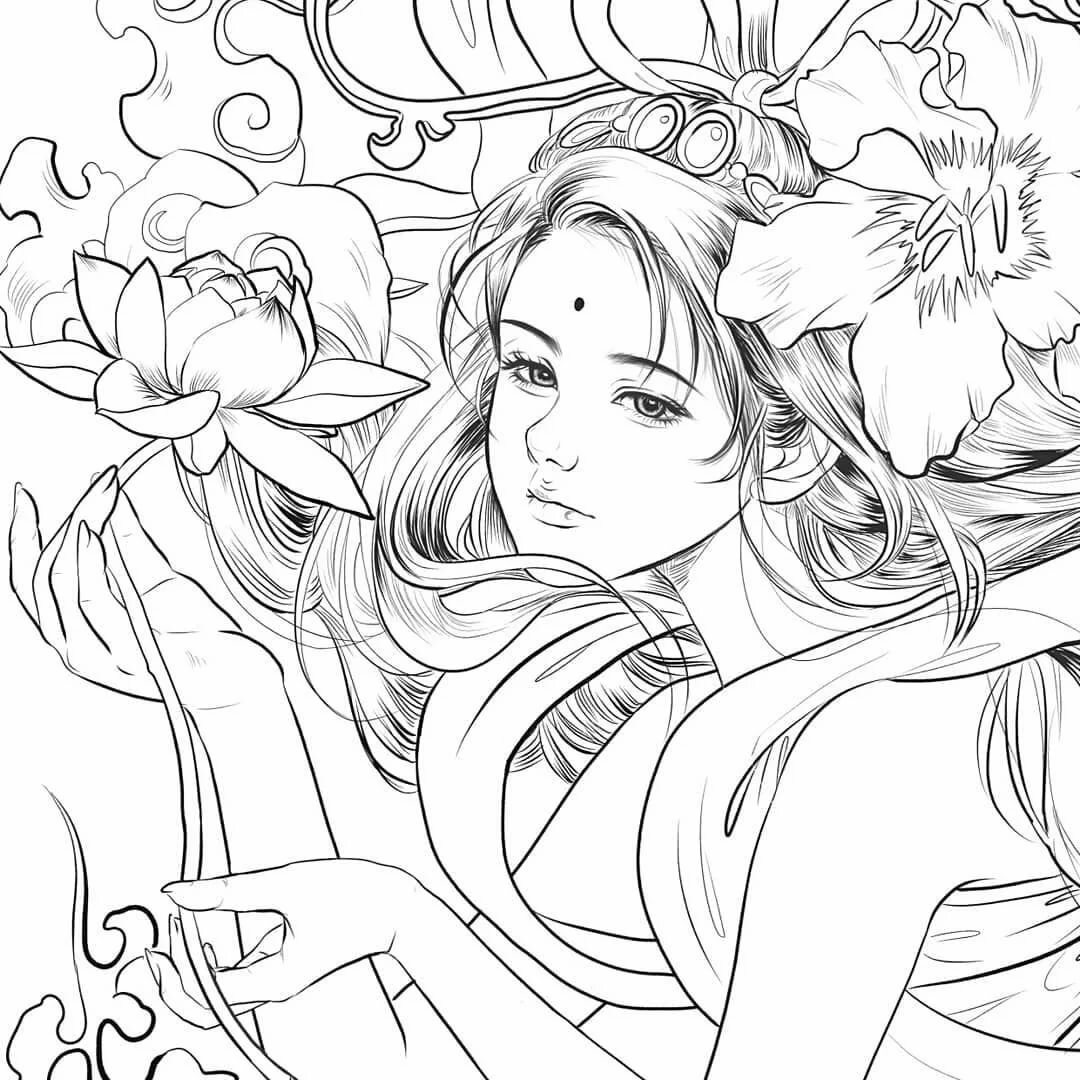 Скетчи для раскрашивания девушки