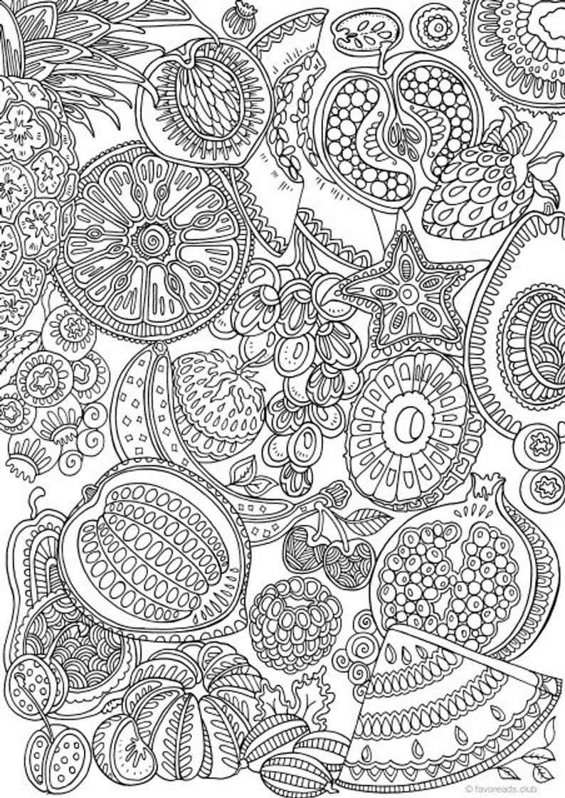 Раскраска антистресс фрукты и овощи