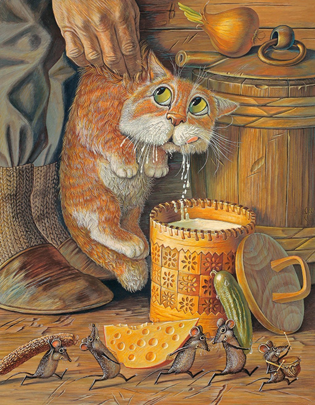 Рыжий кот акварелью