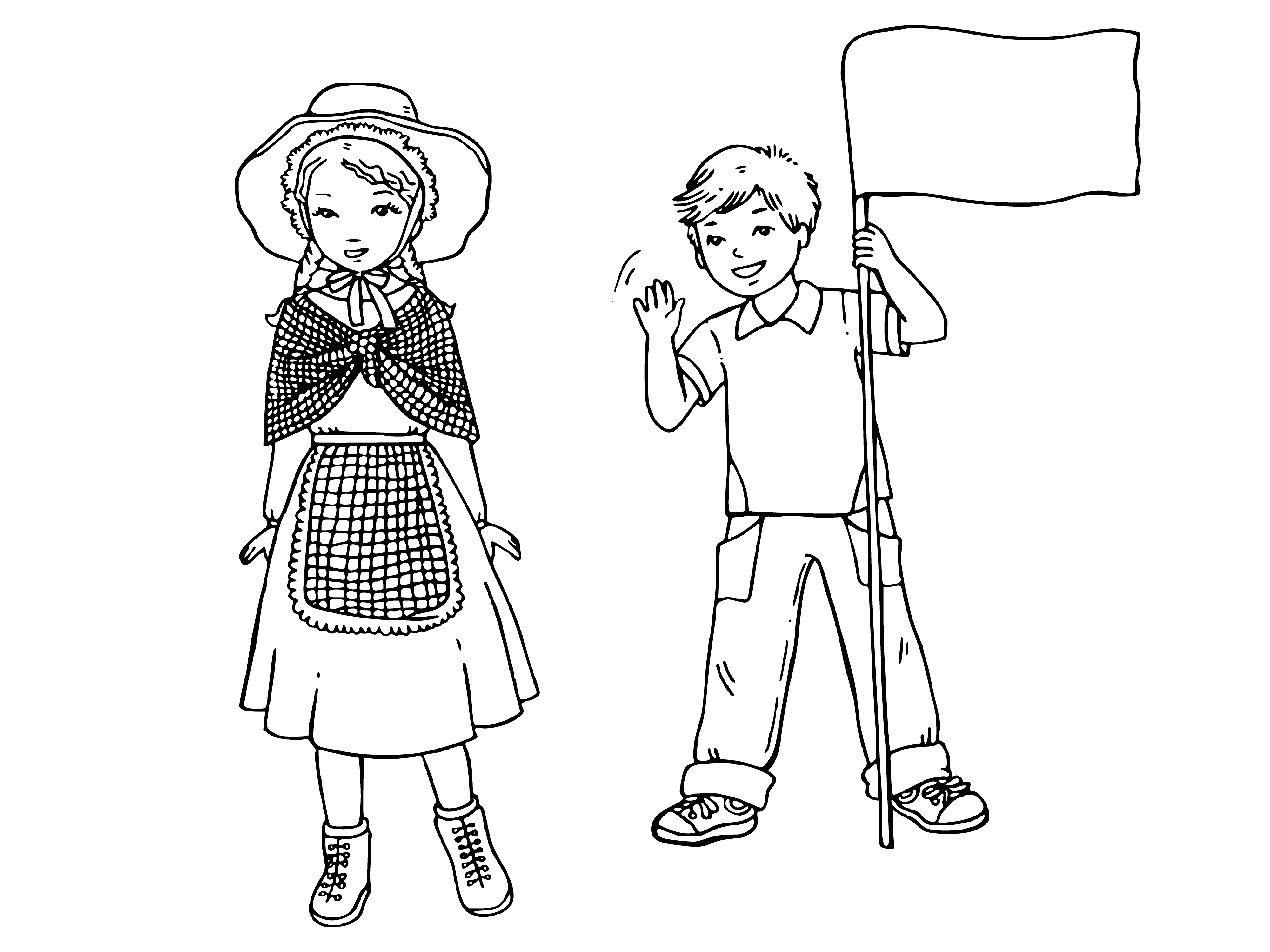 Картинка мальчик и девочка раскраска