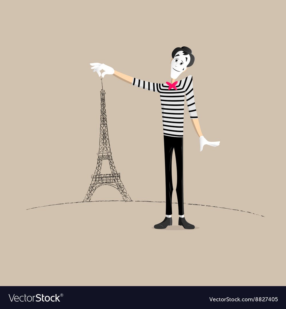 Мим на фоне Эйфелевой башни