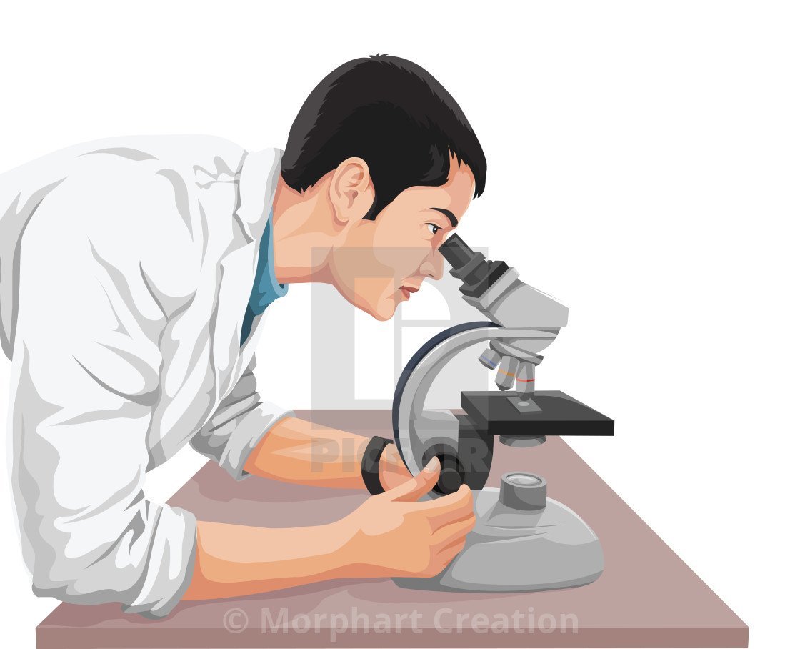 Иллюстрация врач с микроскопом