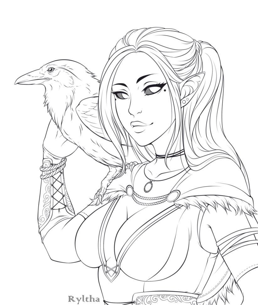 Аниме эльфийка карандашом