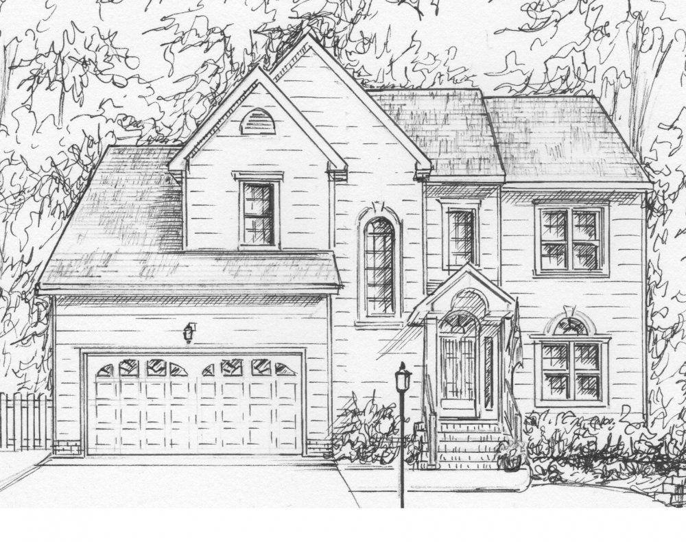 Фасад дома карандашом