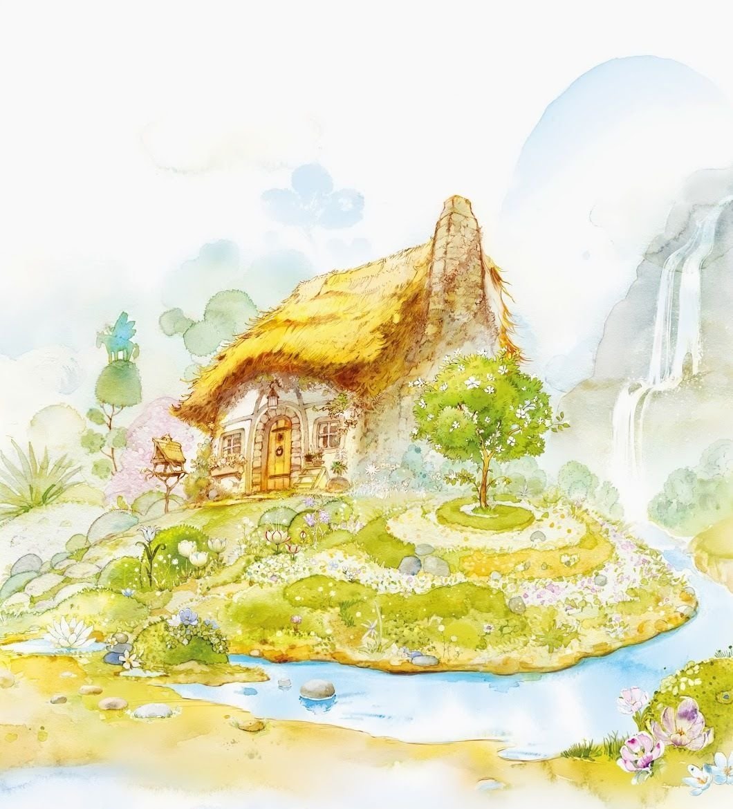 Сказочный домик акварелью