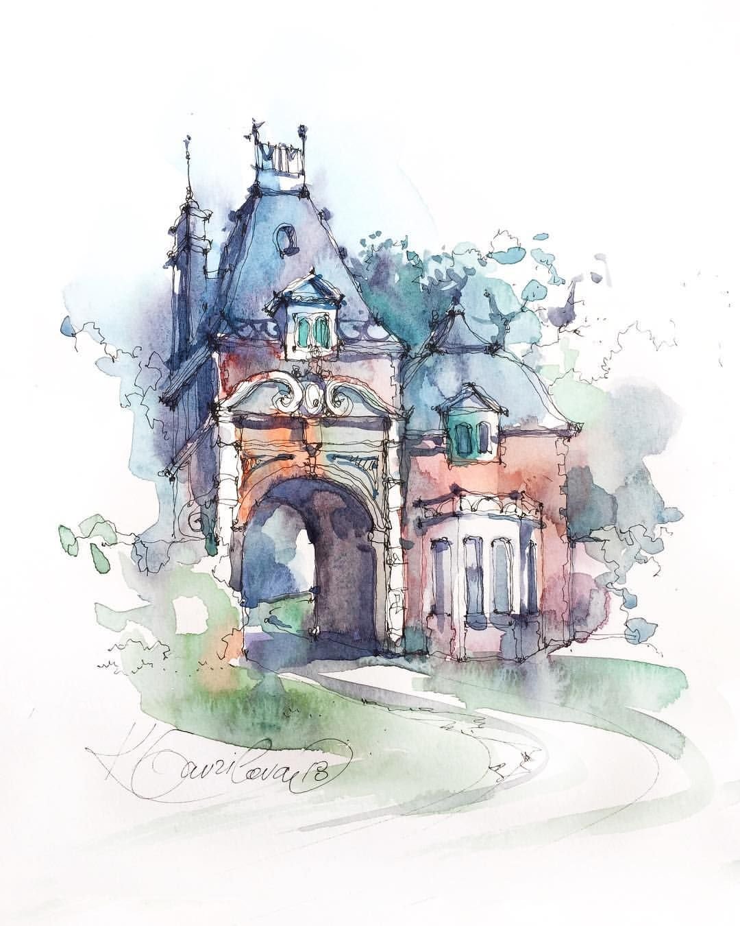Скетч архитектура акварель Кристина Гаврилова