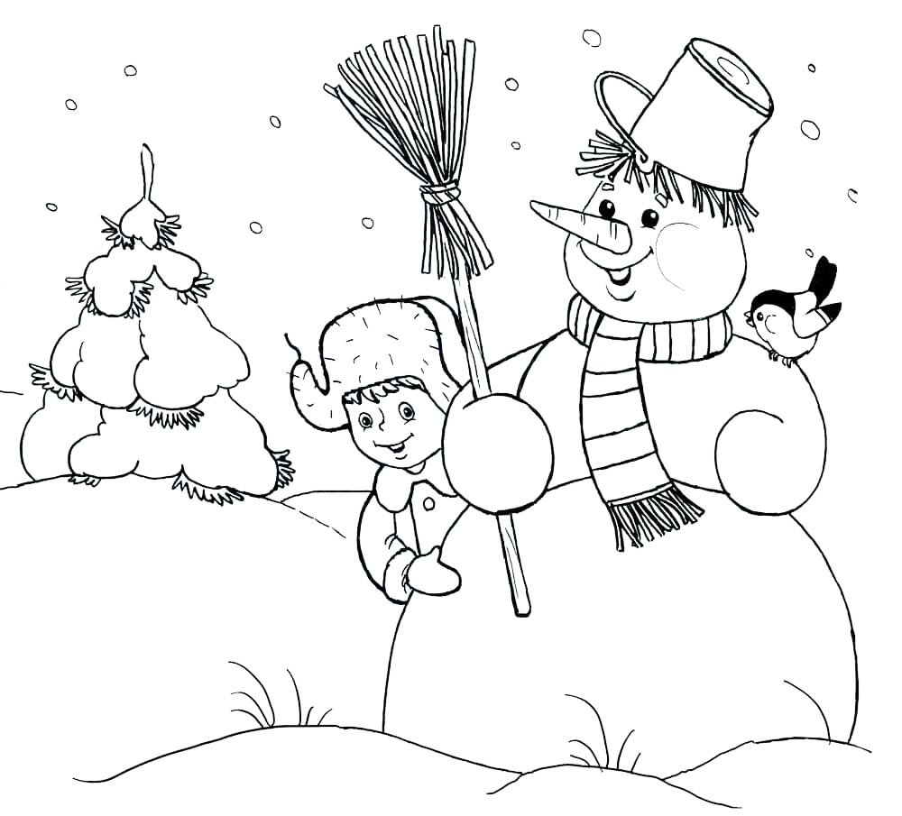 Снеговик на коньках раскраска