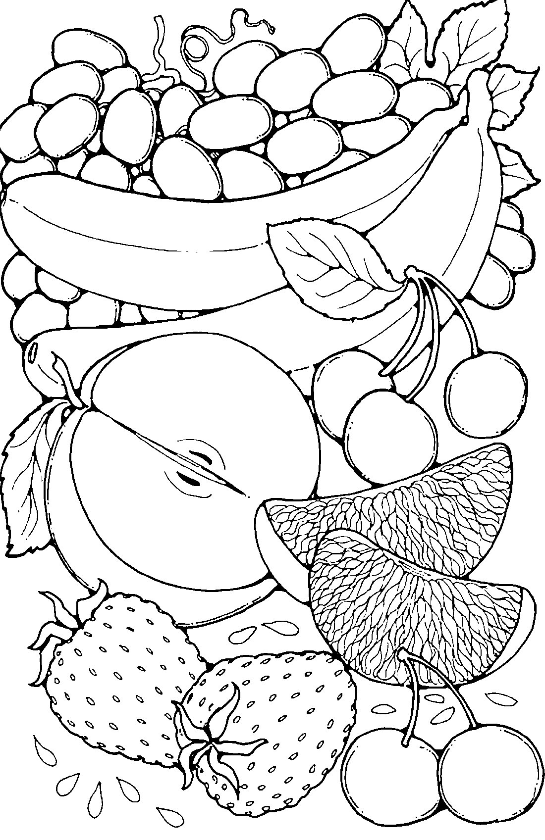 Раскраска натюрморт из овощей и фруктов для детей