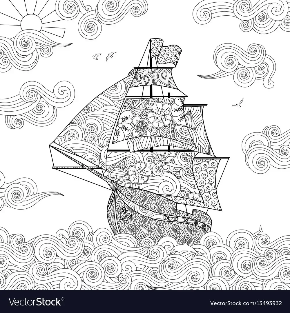 Раскраска антистресс корабль