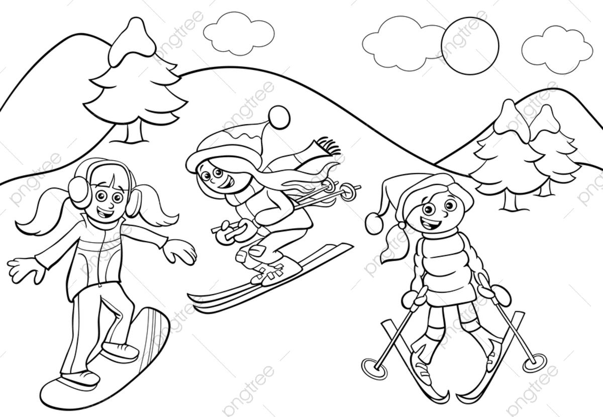 Раскраска мальчик на лыжах
