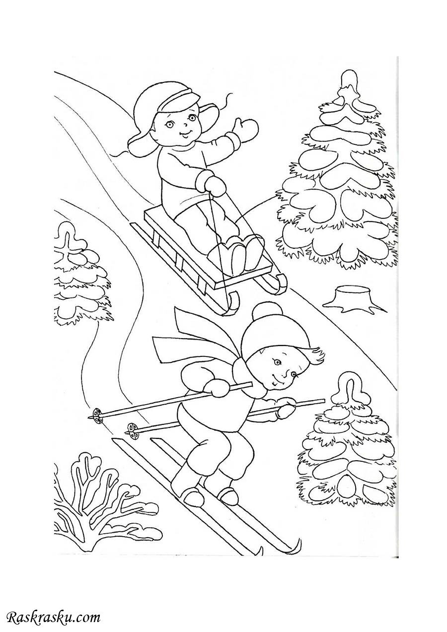 Лыжник раскраска для детей