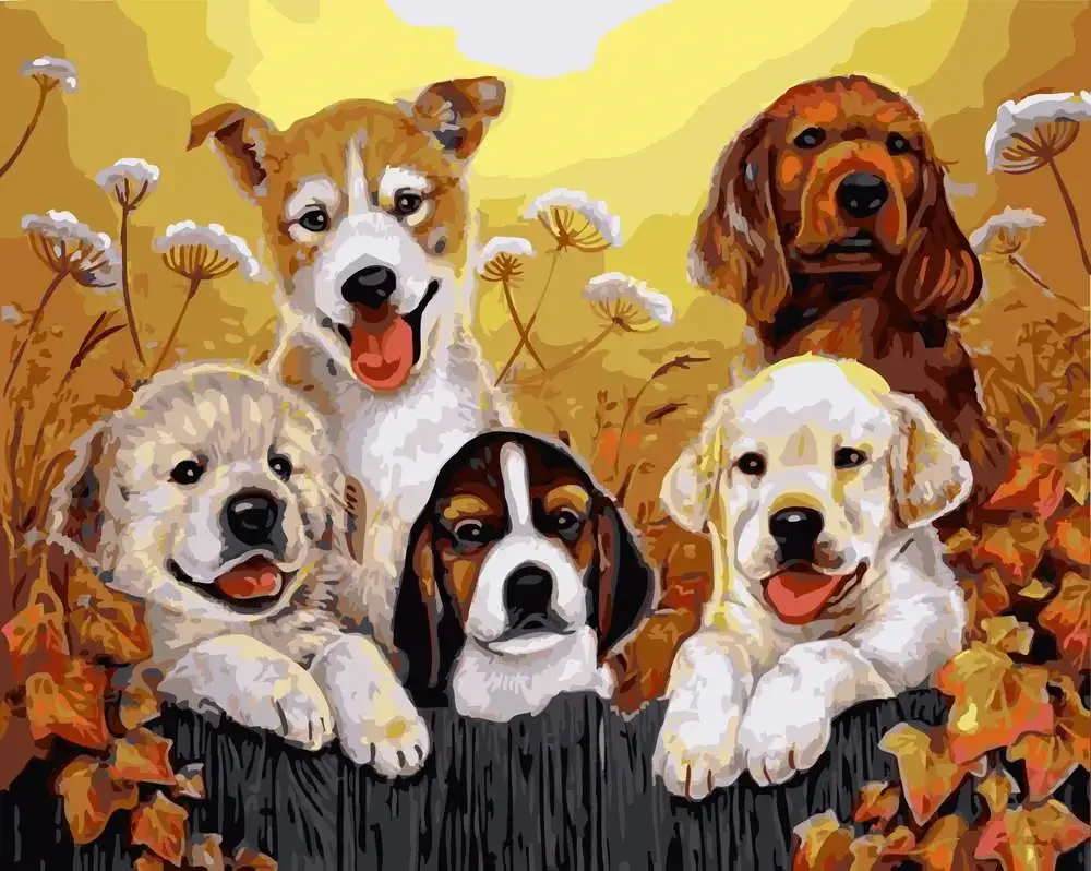 Собаки много живопись