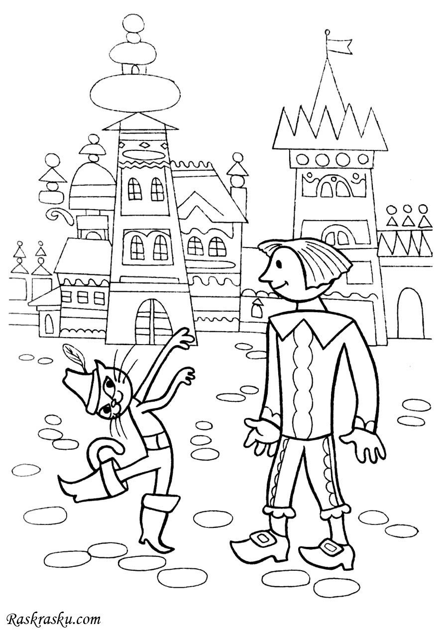 Кот в сапогах и Маркиз карабас раскраска