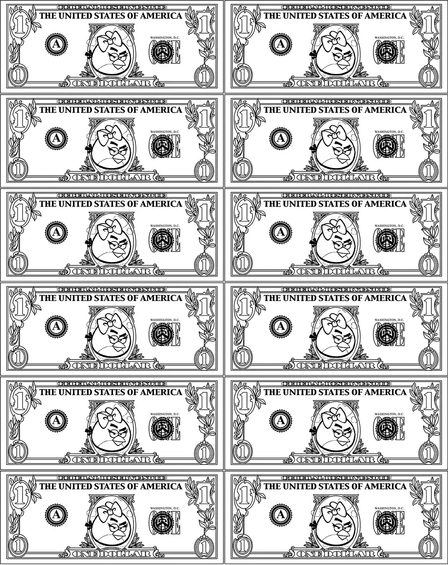 Игрушечные деньги распечатать раскраска