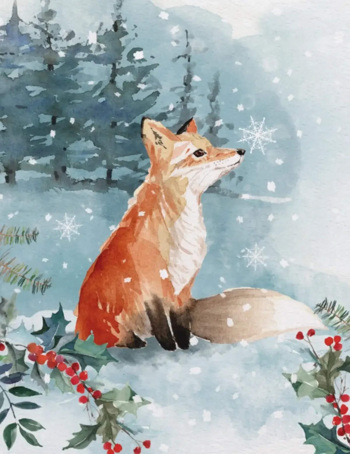 Новогодняя открытка с лисой