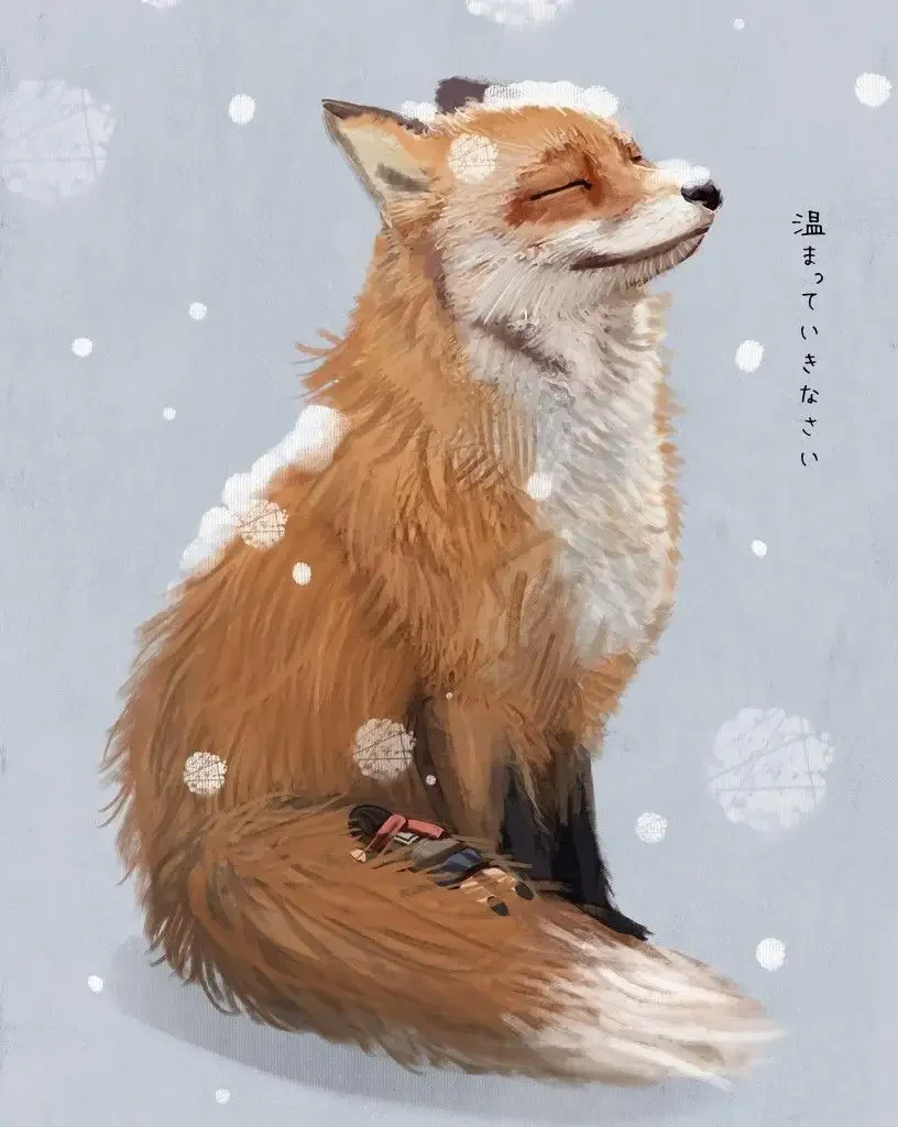 Зимняя лиса арт