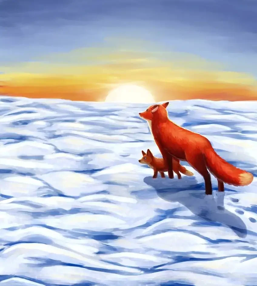 Зимний пейзаж с лисой