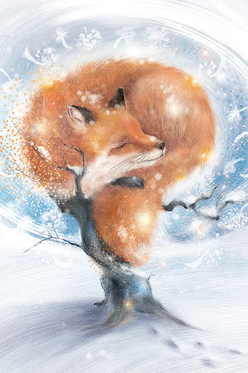 Лиса в снегу арт