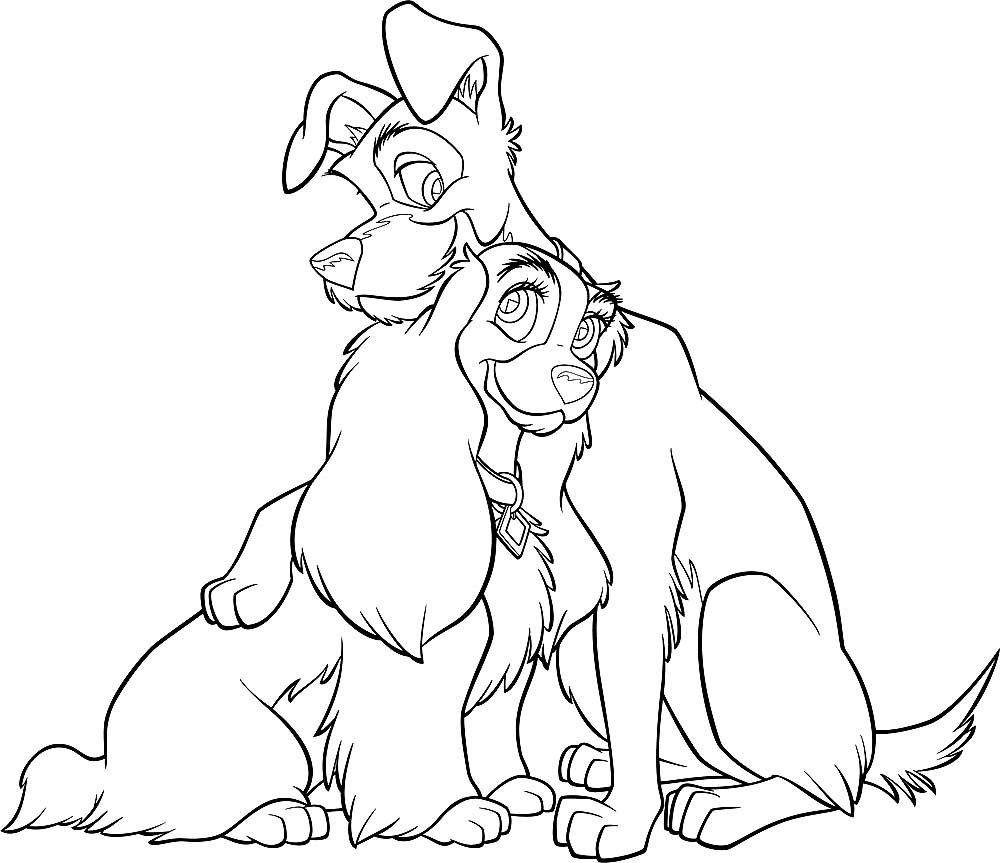 Раскраска Дисней леди и Бродяга