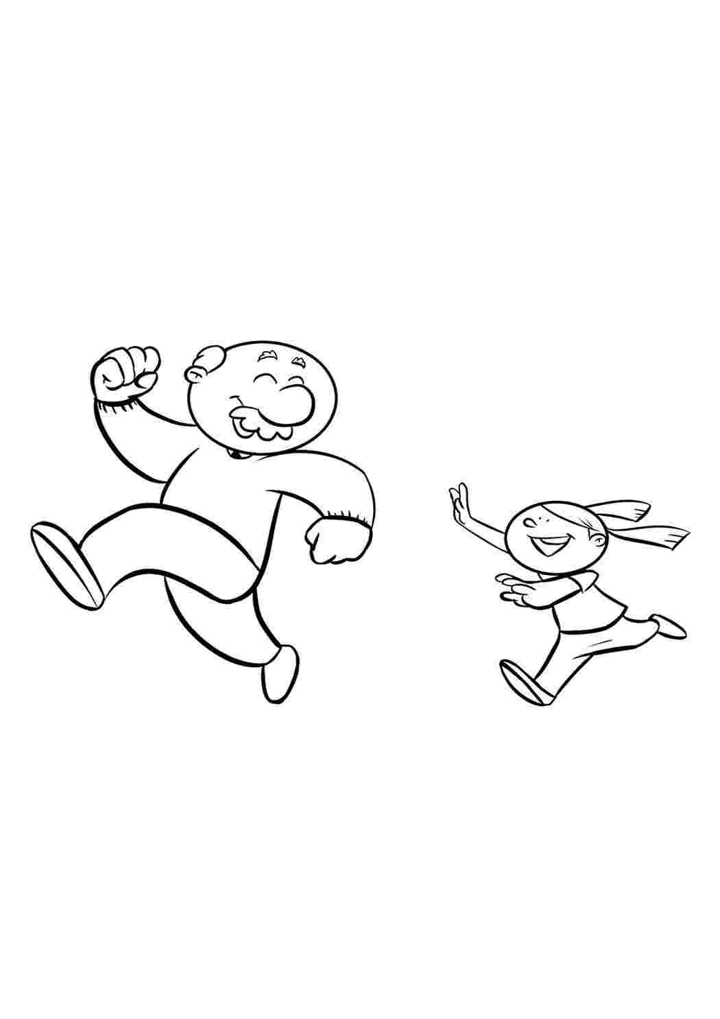 Раскраска бабушка и дедушка с внуками