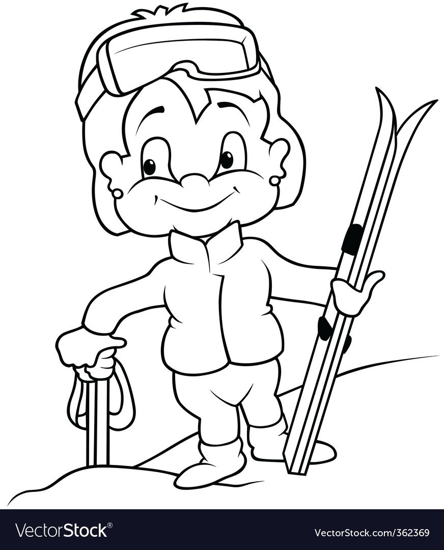 Малыш на лыжах черно белое