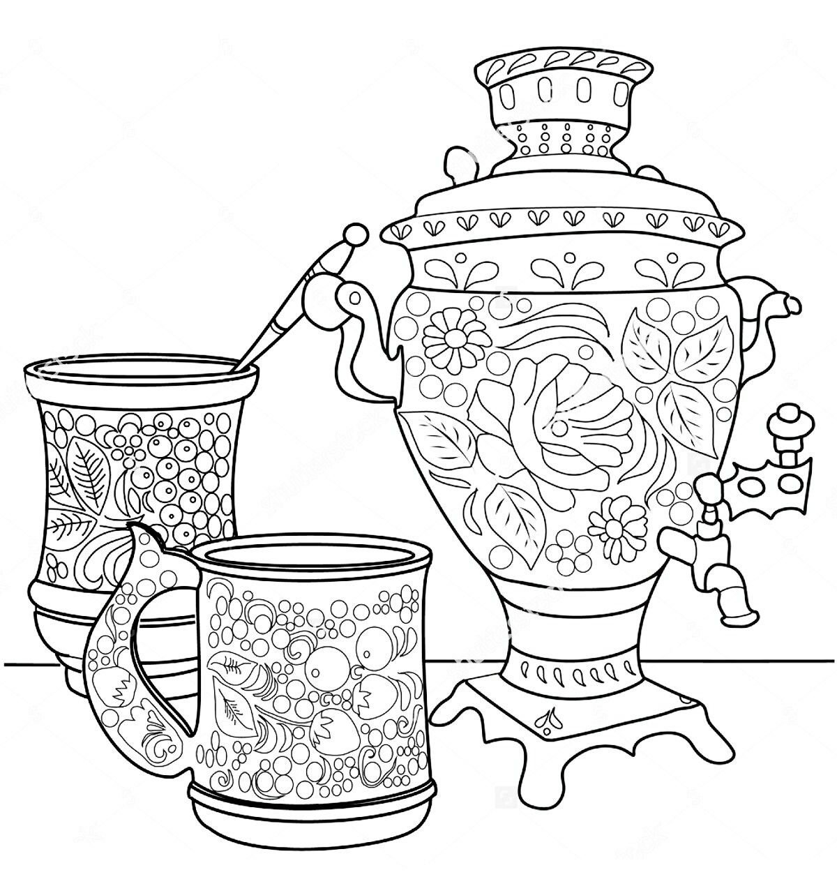 Гжельская роспись раскраска для детей шаблоны