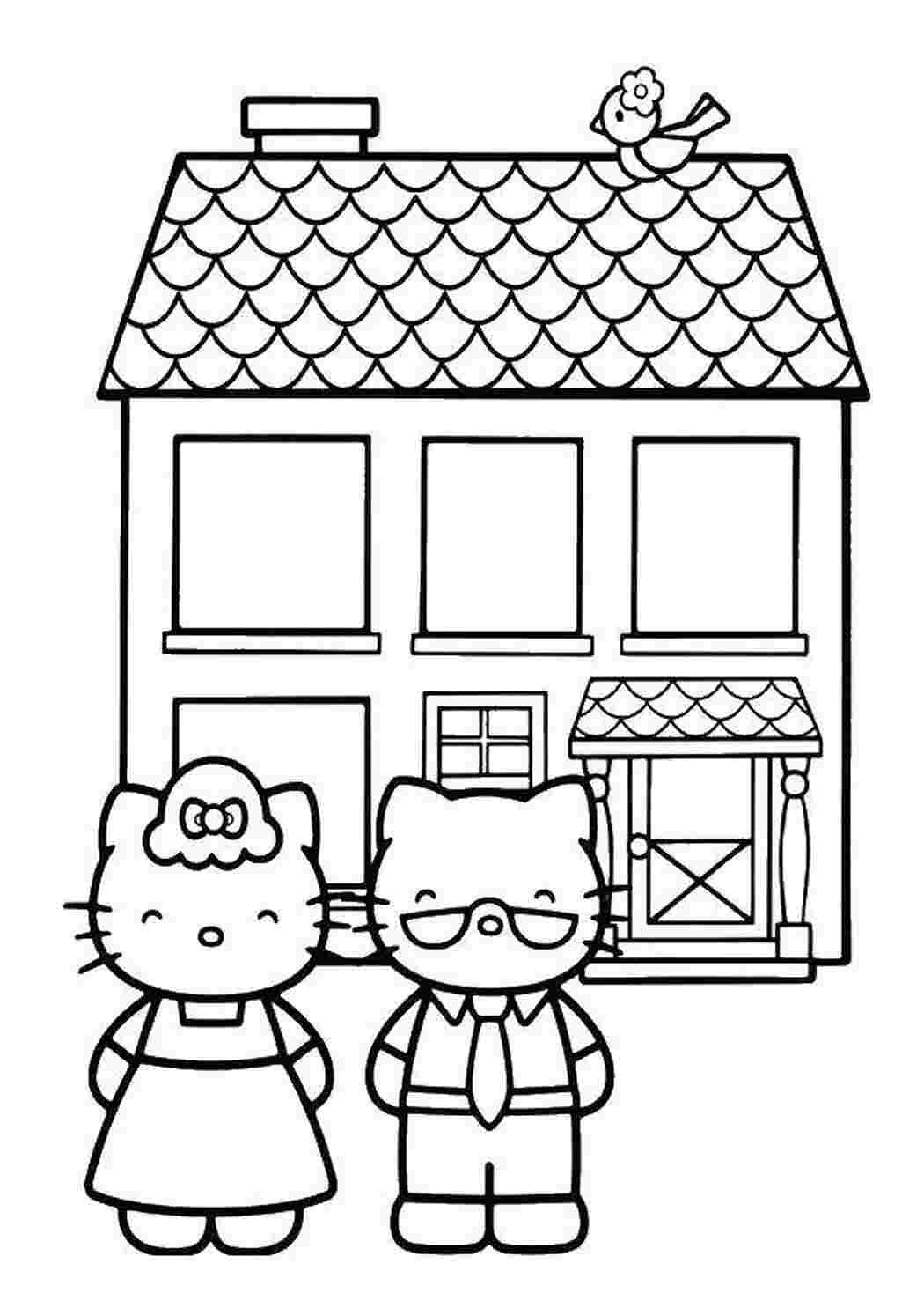 Раскраска Хелло Китти домик