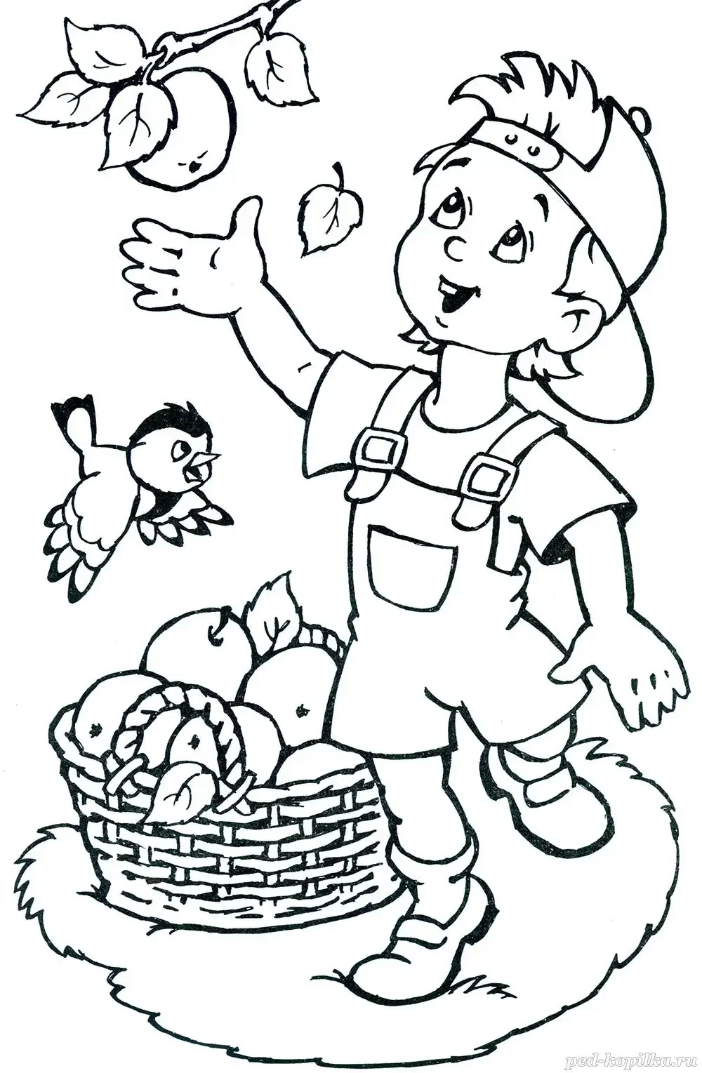 Раскраска яблоня с яблоками для детей