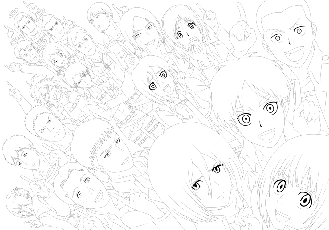 Раскраски аниме много персонажей
