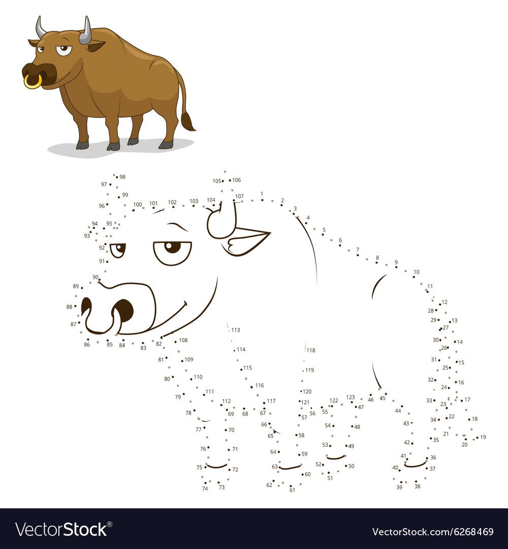 Соединить по точкам бык