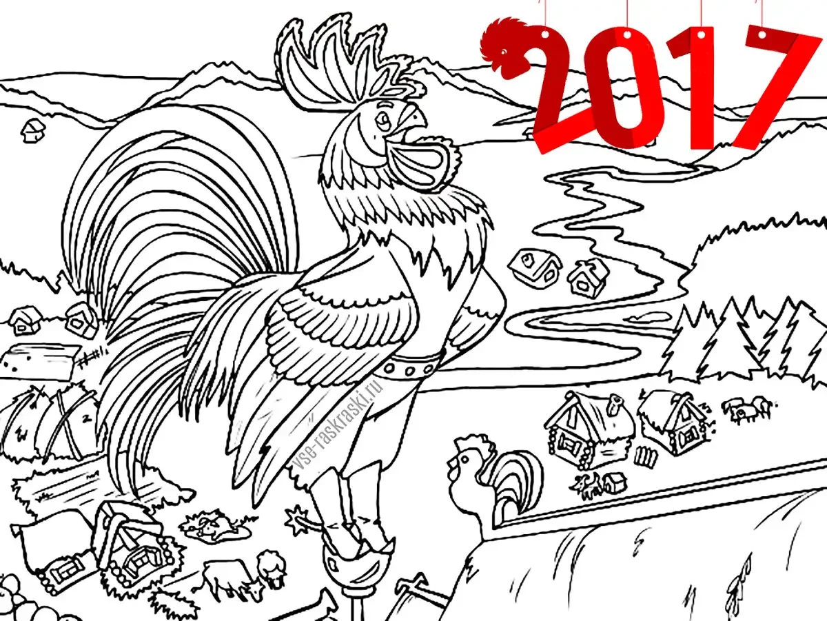 Петух раскраска