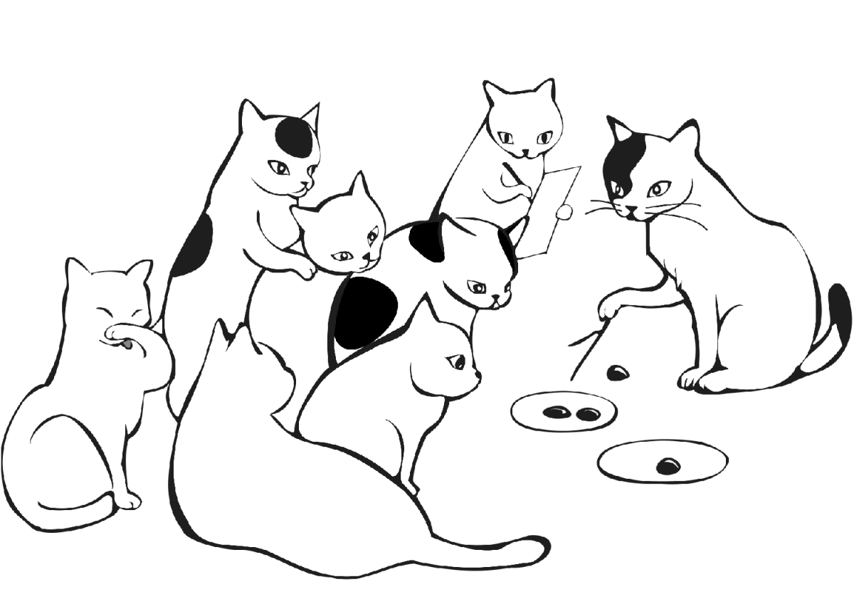 Раскраски с 3 котами семья