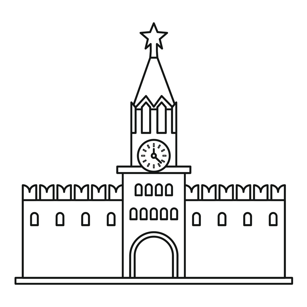 Спасская башня Московского Кремля для раскрашивания детям