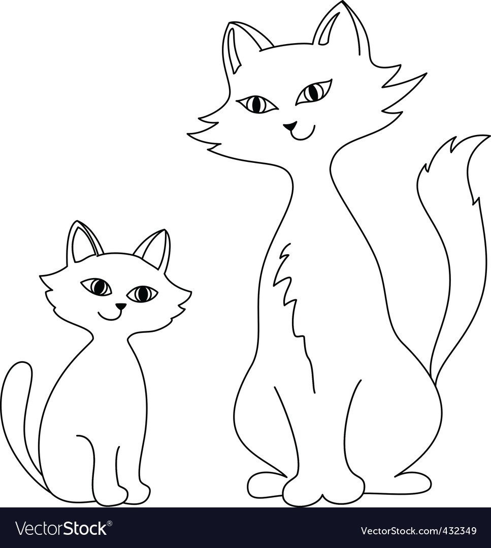 Кошка с котенком контур
