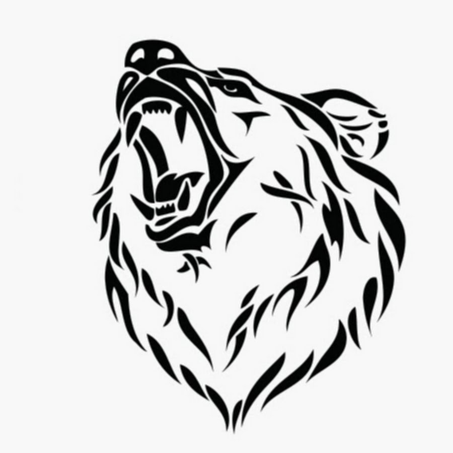 Голова медведя сбоку вектор чб