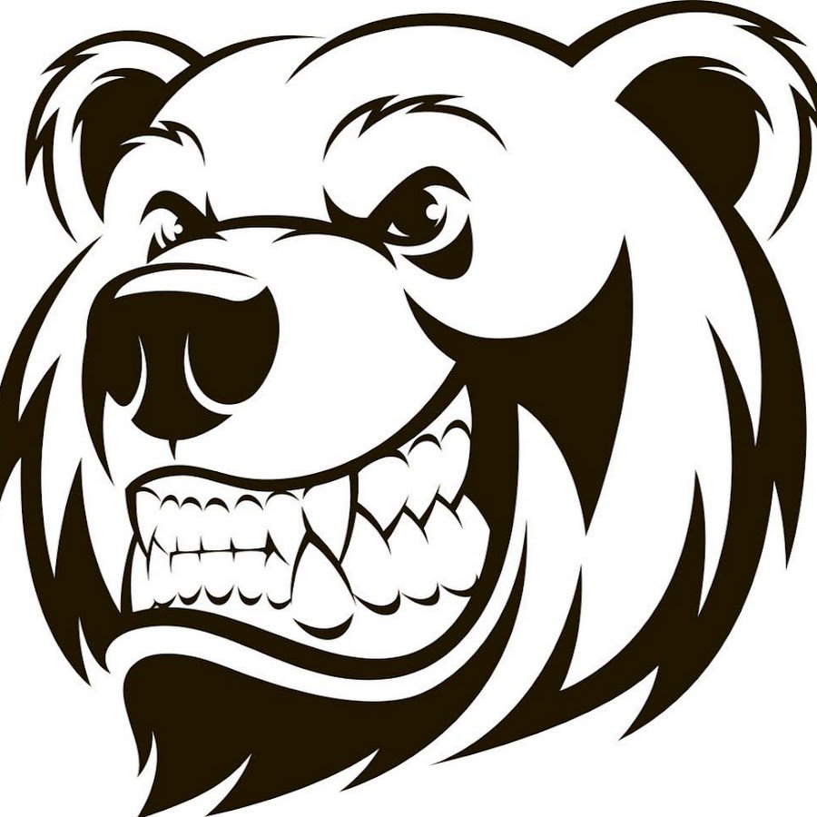 Голова медведя сбоку вектор чб